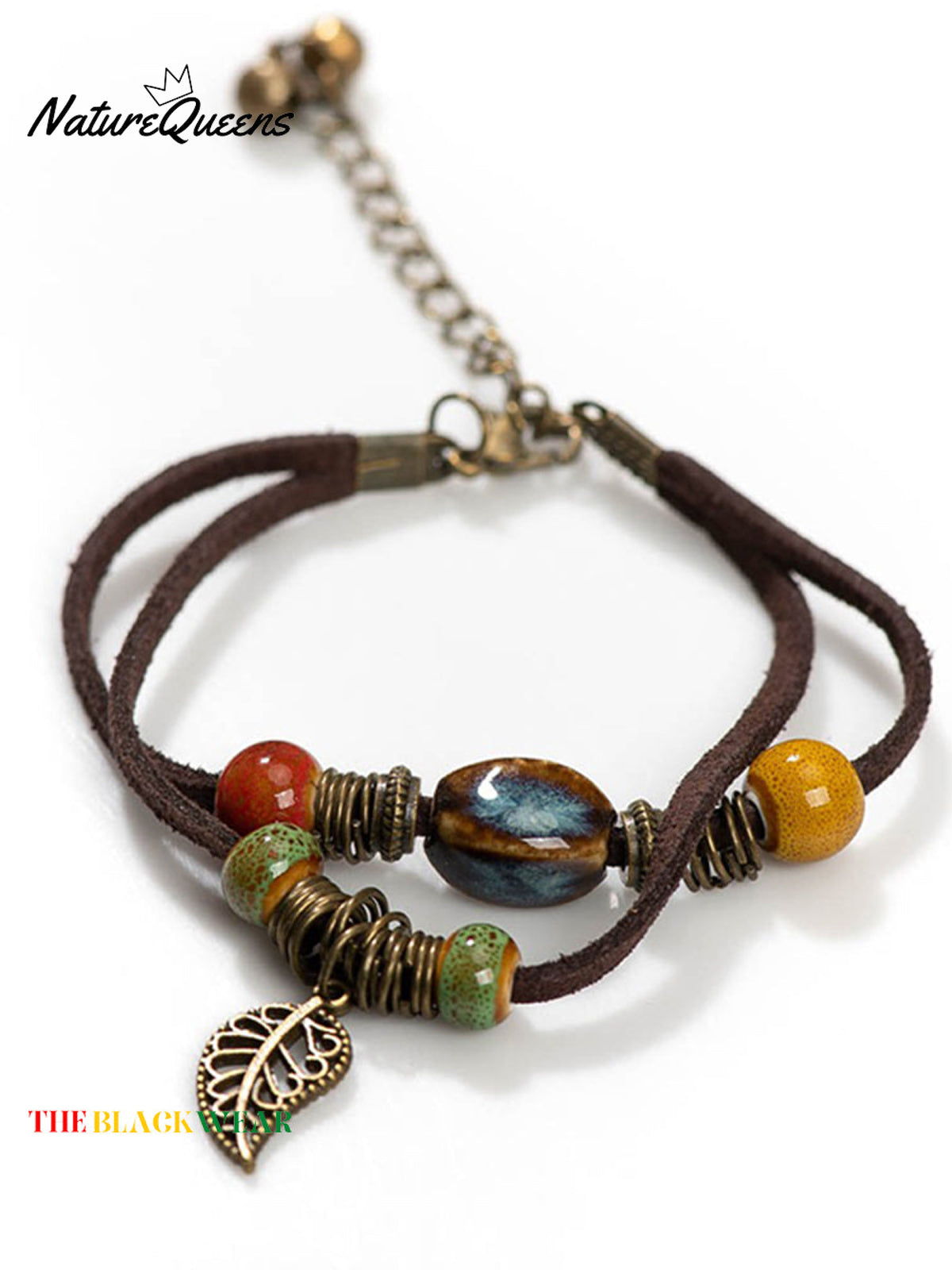 Leather Strap Ceramic Kiln Bead Bracelet Bohemian Couple Jewellery