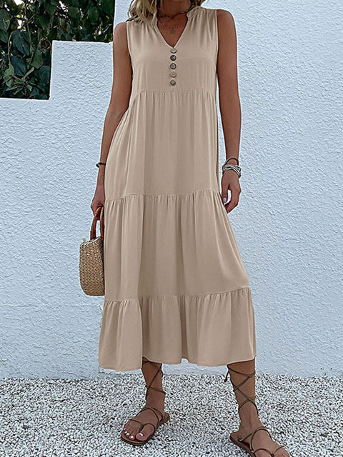 Women's Sleeveless Loose-Fitting Casual Solid Color Dress