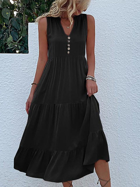 Women's Sleeveless Loose-Fitting Casual Solid Color Dress