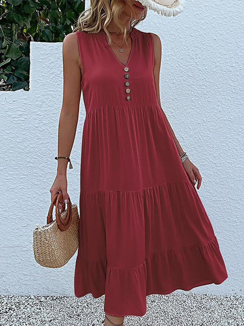 Women's Sleeveless Loose-Fitting Casual Solid Color Dress