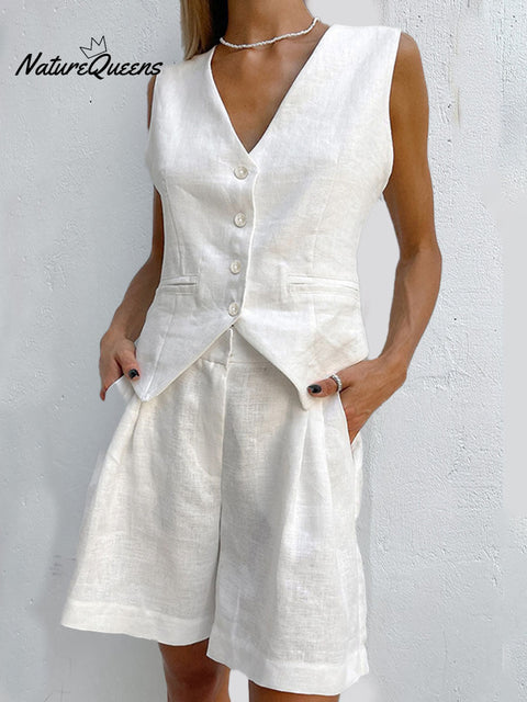 Women's Cotton And Linen Suit Vest Two-Piece Suit