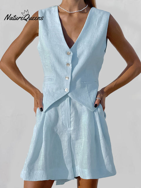 Women's Cotton And Linen Suit Vest Two-Piece Suit