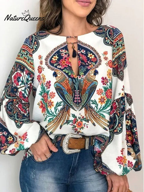 Women's Round Neck Lantern Sleeve Shirt
