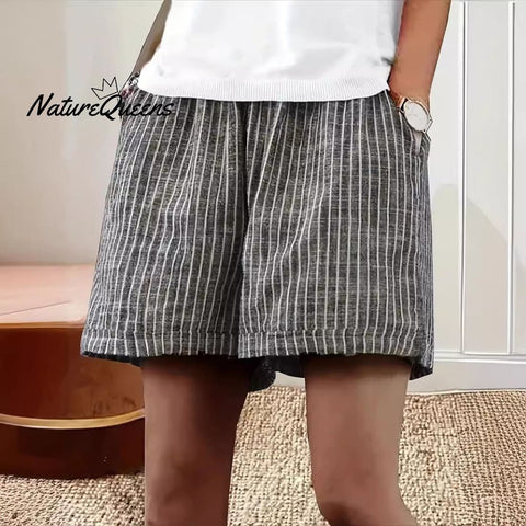 Women's Cotton And Linen Striped Casual Shorts