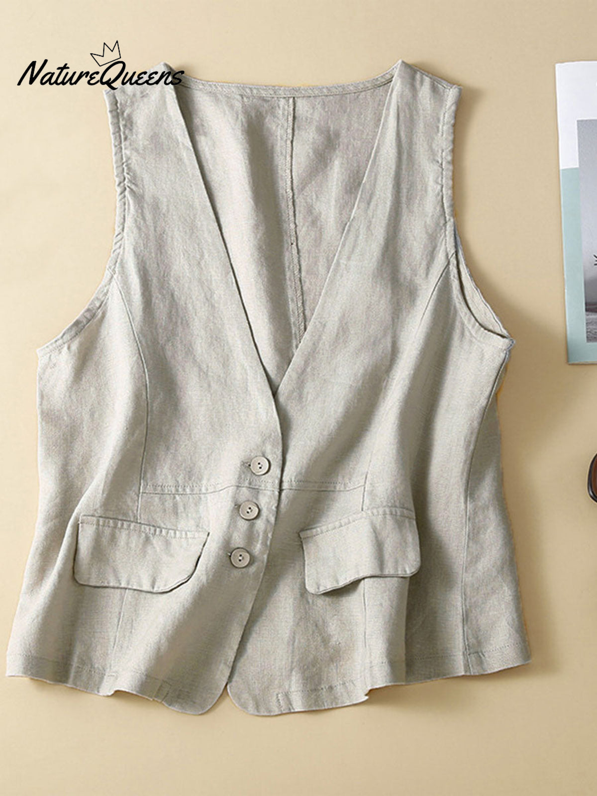 Women's V-neck Casual Sleeveless Vest Cotton And Linen Vest Jacket