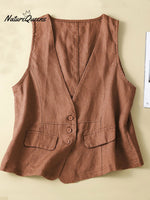 Women's V-neck Casual Sleeveless Vest Cotton And Linen Vest Jacket
