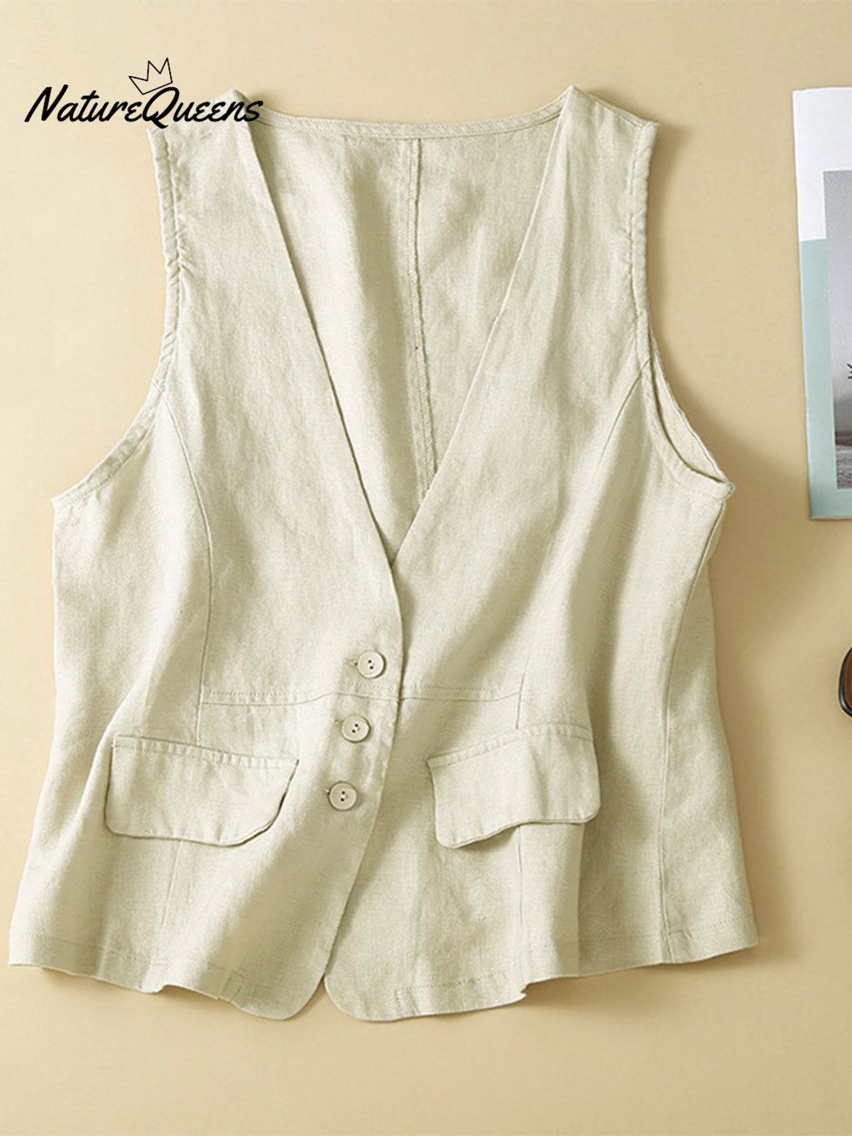 Women's V-neck Casual Sleeveless Vest Cotton And Linen Vest Jacket