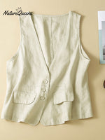 Women's V-neck Casual Sleeveless Vest Cotton And Linen Vest Jacket