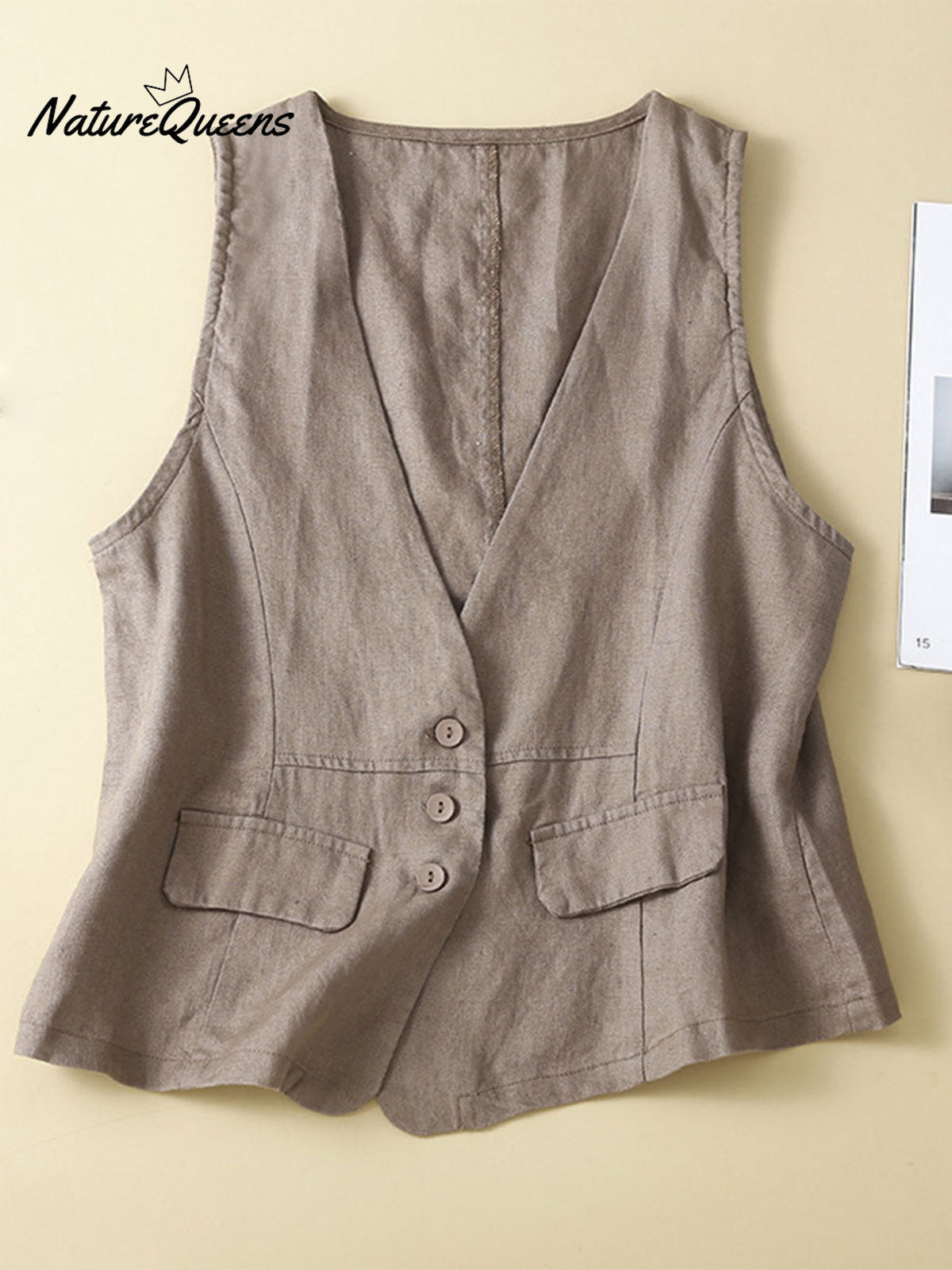 Women's V-neck Casual Sleeveless Vest Cotton And Linen Vest Jacket
