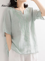 Women's Embroidered Loose V-neck T-shirt