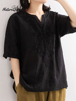 Women's Embroidered Loose V-neck T-shirt