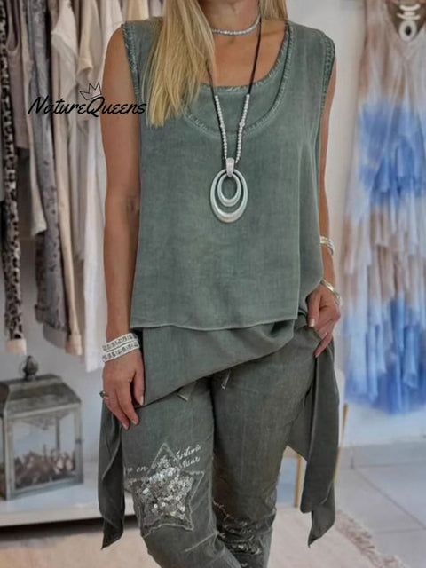 Women's  Irregular Hem Sleeveless Casual Top
