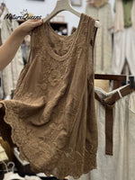 Women'sVintage Lace Sleeveless Cotton and Linen Vest Top