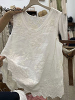 Women'sVintage Lace Sleeveless Cotton and Linen Vest Top