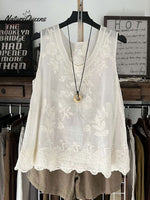 Women'sVintage Lace Sleeveless Cotton and Linen Vest Top