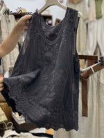 Women'sVintage Lace Sleeveless Cotton and Linen Vest Top