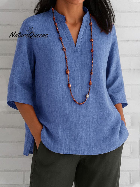 Women's V-neck  Cotton And Linen Loose Casual Shirt