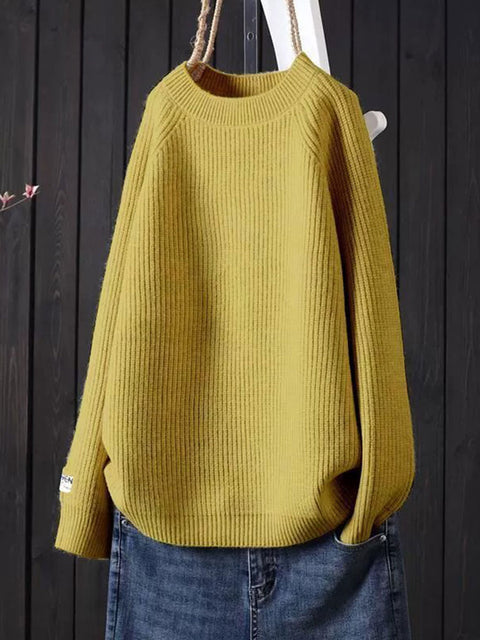 Women's Solid Color Loose Casual Round Neck Sweater