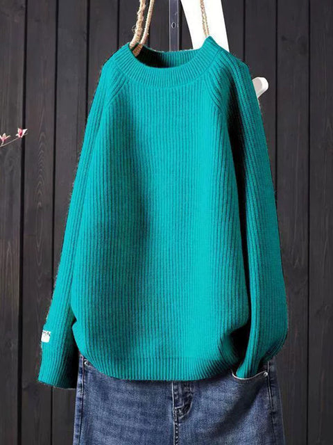 Women's Solid Color Loose Casual Round Neck Sweater