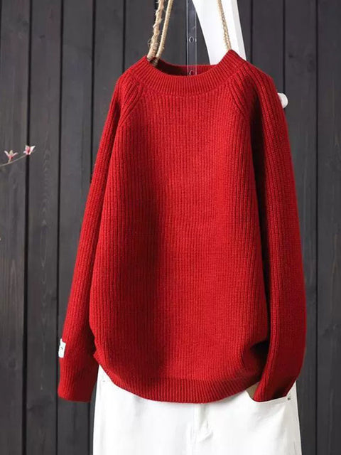 Women's Solid Color Loose Casual Round Neck Sweater