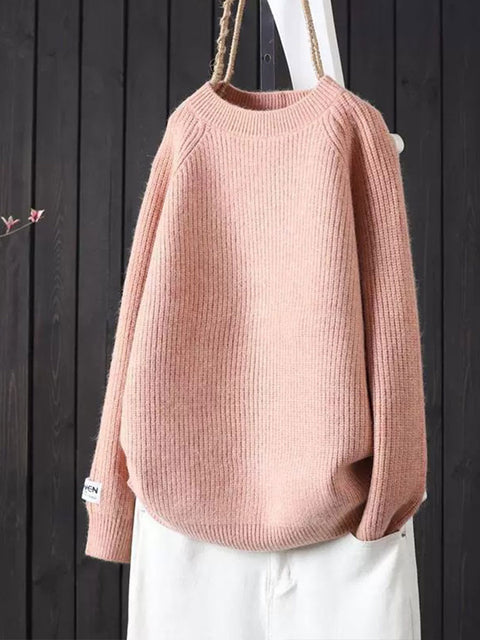 Women's Solid Color Loose Casual Round Neck Sweater