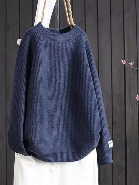 Women's Solid Color Loose Casual Round Neck Sweater