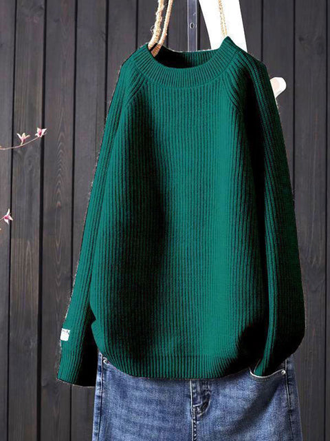 Women's Solid Color Loose Casual Round Neck Sweater