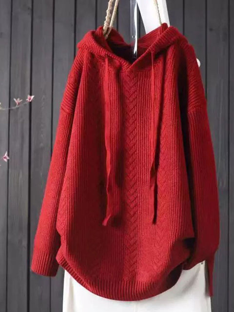 Women's Solid Color Casual Hooded Pullover Sweater