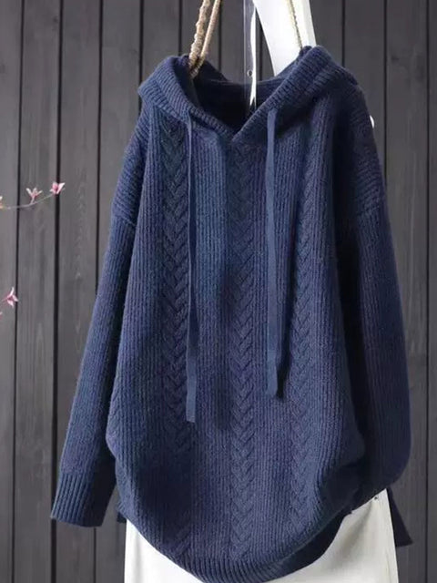 Women's Solid Color Casual Hooded Pullover Sweater