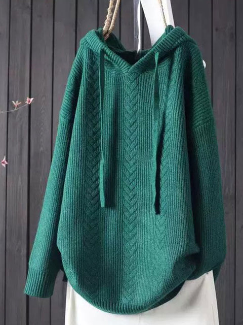 Women's Solid Color Casual Hooded Pullover Sweater