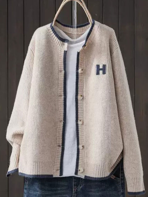 Women's Solid Color Round Neck Sweater Knitted Jacket