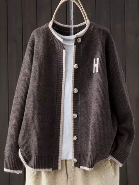 Women's Solid Color Round Neck Sweater Knitted Jacket