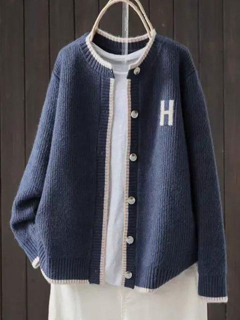 Women's Solid Color Round Neck Sweater Knitted Jacket