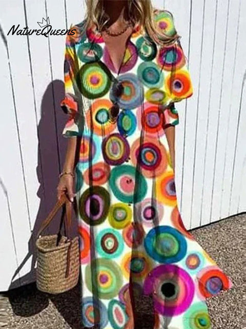 Women's Abstract Geometry Art Print Pleated Casual Dress