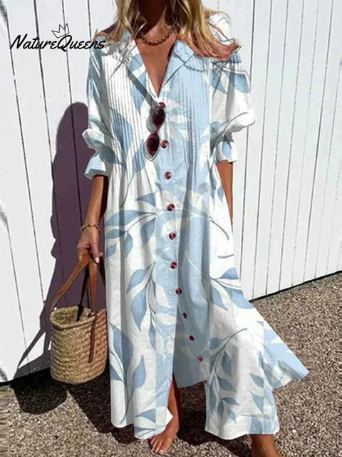 Women's Floral Art Print Pleated Casual Dress
