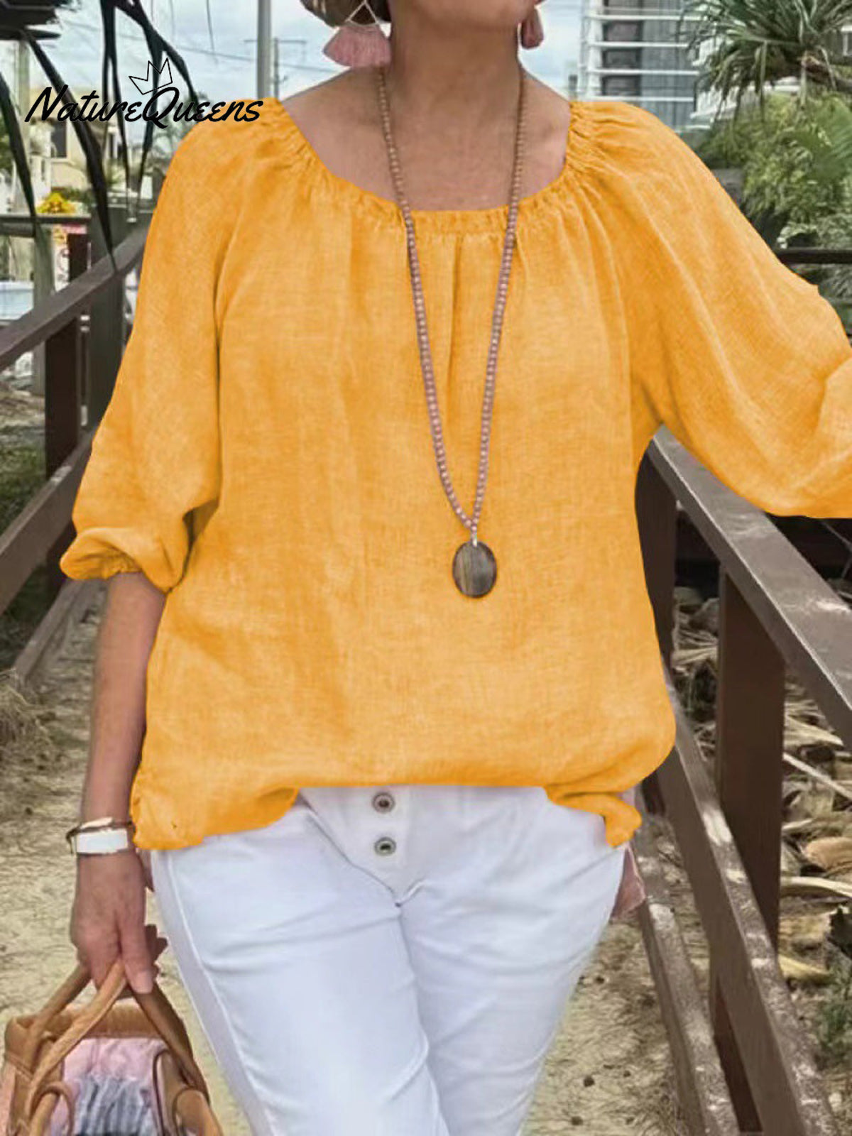 Women's Casual Solid Color Round Neck Pullover Cotton And Linen Shirt