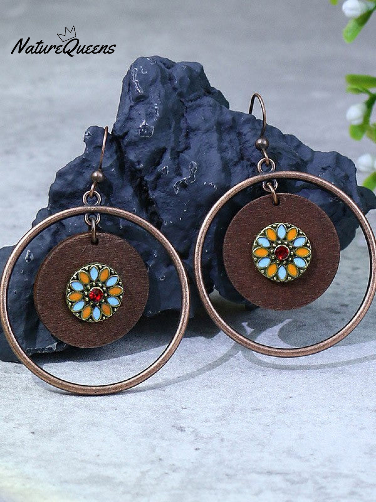 Vintage Wooden Beads Hand Woven Geometric Hollowed Wooden Earrings