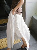 Women's Solid Color Elastic Waist Pocket Casual Linen Culottes