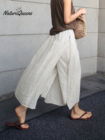 Women's Solid Color Elastic Waist Pocket Casual Linen Culottes