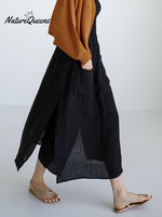 Women's Solid Color Elastic Waist Pocket Casual Linen Culottes