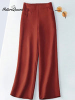 Women's Solid Color Button Half Elastic High Waist Casual Cotton and Linen Wide Leg Pants