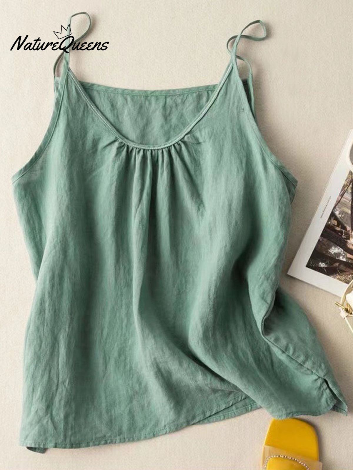 Women's Solid Color V-Neck Cotton And Linen Suspenders Tops