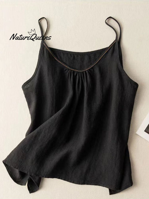 Women's Solid Color V-Neck Cotton And Linen Suspenders Tops