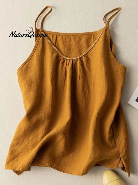 Women's Solid Color V-Neck Cotton And Linen Suspenders Tops