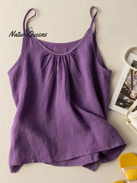 Women's Solid Color V-Neck Cotton And Linen Suspenders Tops