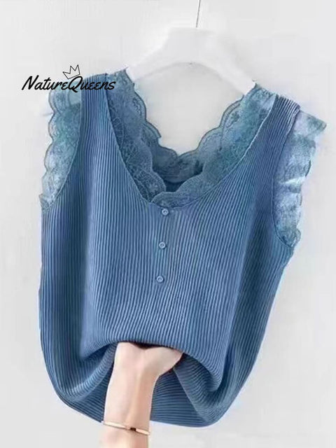 Women's Solid Color Threaded Ice Silk Lace Stitching Vest Tops