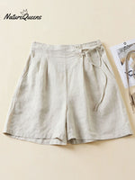 Women's Semi-elastic High Waist Solid Color Casual Cotton and Linen Wide Leg Shorts