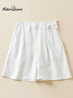 Women's Semi-elastic High Waist Solid Color Casual Cotton and Linen Wide Leg Shorts
