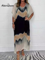 Women's V-neck Short-sleeved Gradient Smudge Print Loose Chiffon Dress