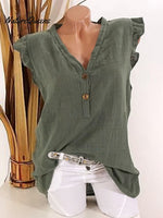 Women'sV-neck Sleeveless Ruffle Loose Casual Cotton Top
